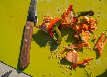 High angle view of food on table