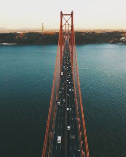 View of suspension bridge in city