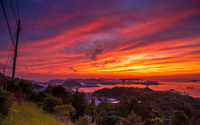 Scenic view of landscape against orange sky