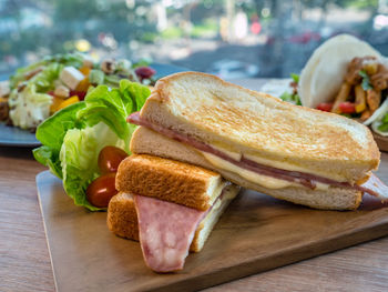 Close-up of breakfast on table