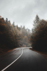 Road amidst trees against sky during autumn