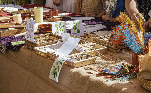 High angle view of food for sale