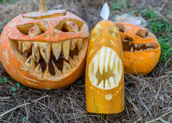 Close-up of pumpkin on pumpkins