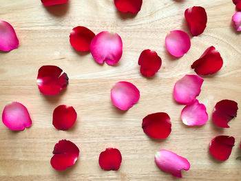 High angle view of pink heart shape on table