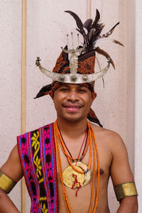 East timor native man in a traditional costume