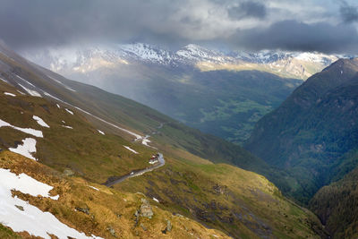 Scenic view of snowcapped mountains against sky