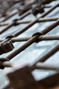 Close-up of rusty metal fence