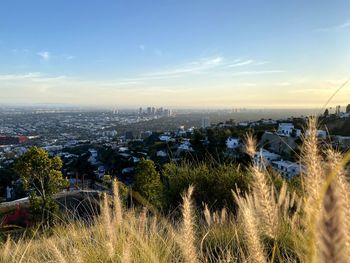 Panoramic view of city buildings against sky