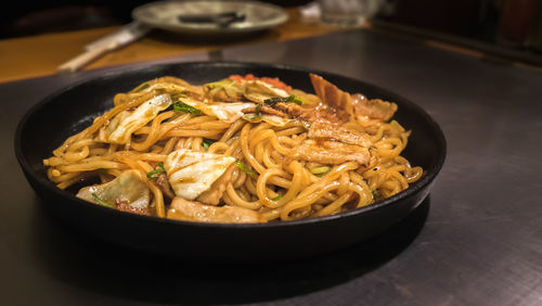 High angle view of noodles in bowl