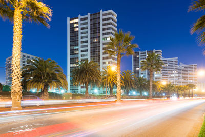 Light trails on street at night