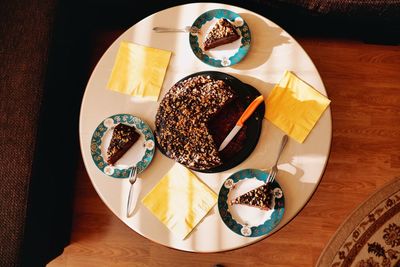 High angle view of breakfast on table