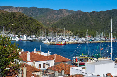 Boats moored in harbor