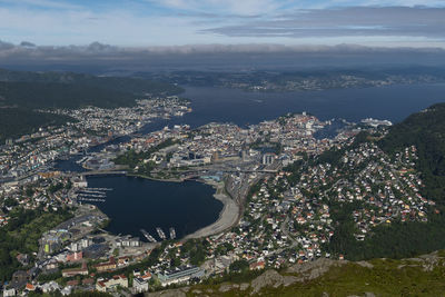 High angle view of buildings in town