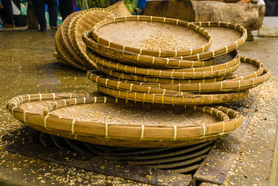 Close-up of wicker basket on table