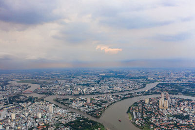 High angle view of townscape against sky