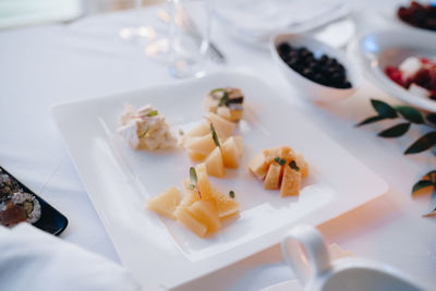 High angle view of dessert in plate on table