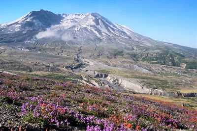 Scenic view of mountains against clear sky