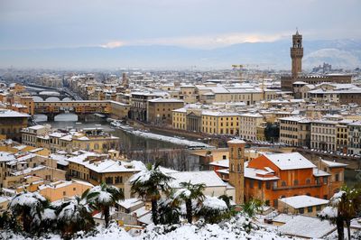 High angle view of cityscape during winter