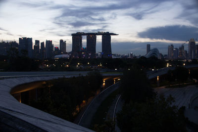 City lit up at dusk