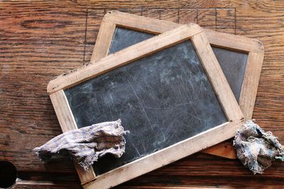 High angle view of school slates