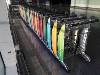 Close-up of multi colored pencils in rack