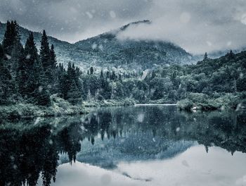 Scenic view of lake against sky during winter