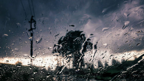 Full frame shot of wet window in rainy season