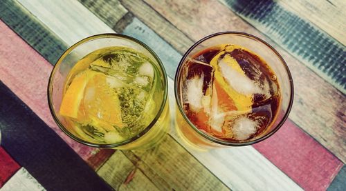 High angle view of drink on table