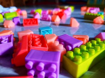 High angle view of toys on table