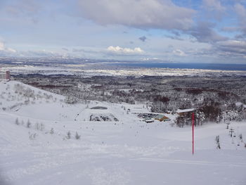 Scenic view of snowcapped mountain against sky