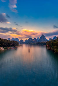 Scenic view of lake against sky during sunset