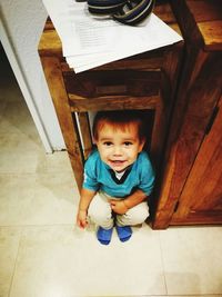 Portrait of cute boy at home