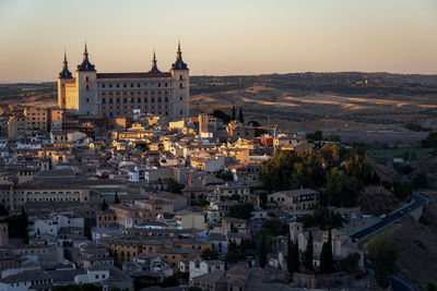 High angle view of buildings in city