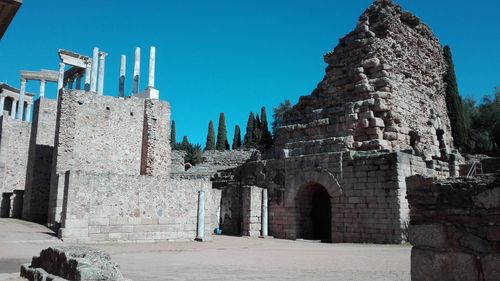 Old temple against clear blue sky