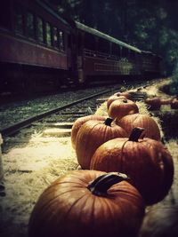 Close-up of train on railroad track