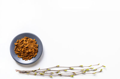 High angle view of food against white background