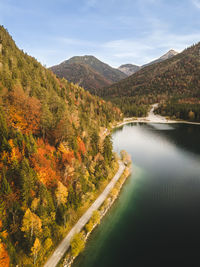 Scenic view of lake against sky during autumn