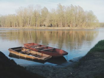 Calm lake with trees in background