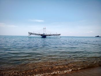 Sailboat sailing on sea against sky