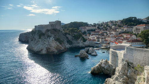 Panoramic view of sea and fortress lovrijenac against sky