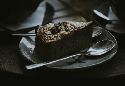 Close-up of cake slice in plate