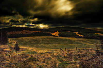 Scenic view of landscape against cloudy sky