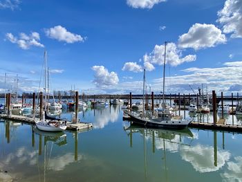 Boats moored in harbor