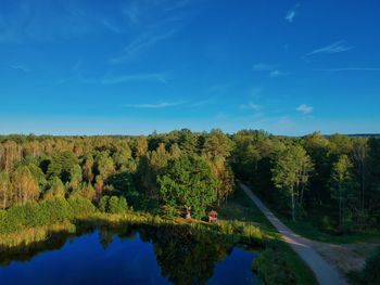 Scenic view of lake against blue sky