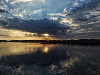 Scenic view of lake against sky during sunset