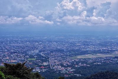 High angle view of cityscape against sky
