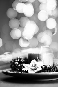 Close-up of christmas decorations on table