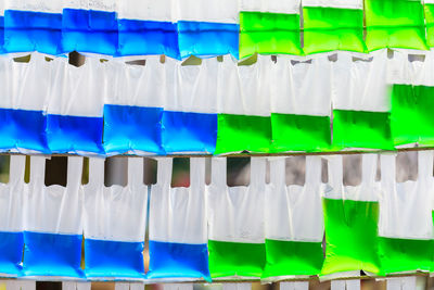 Full frame shot of colorful liquids in plastic bag