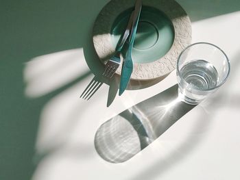 High angle view of dining table