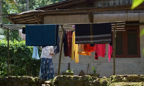 Clothes drying against building